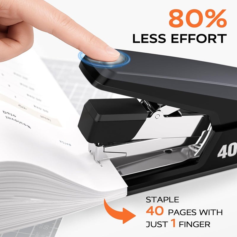 Mars-Rock Effortless Stapler for Desk with 40-50 Sheet Capacity, 2000 Staples, 1-Touch Stapling, Ergonomic & Easy to Load Desktop Staplers, Heavy Duty Stapler, and Magnetic Staple Remover, Black - Image 2